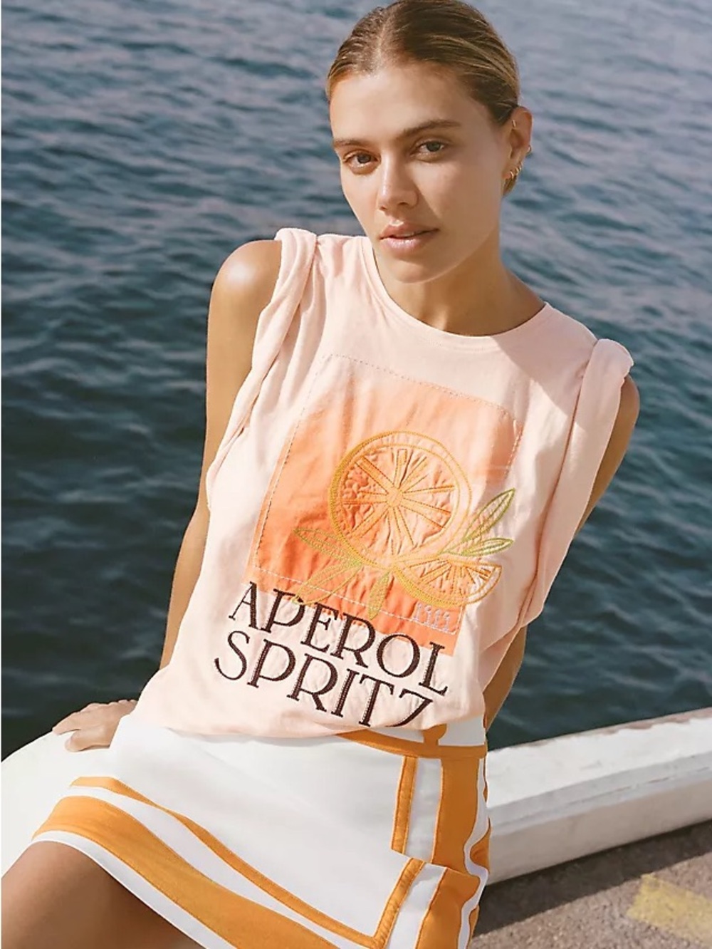 Anthropologie Aperol Spritz Graphic Cap-Sleeve Tee - Peach/pink - Picture 3 of 5